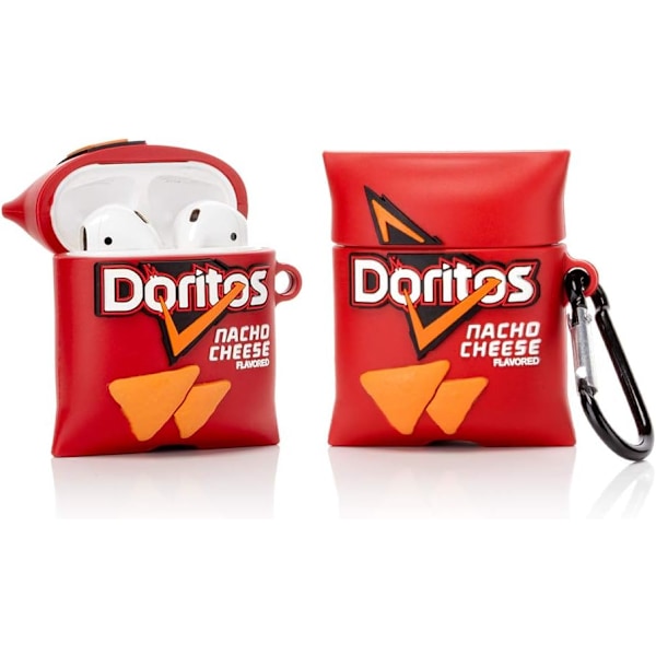 Søtt etui for Airpods 1, 2, 3D-snacksdesign i silikon, beskyttende støtsikkert etui med nøkkelring for Airpods EaREuds[GKS]
