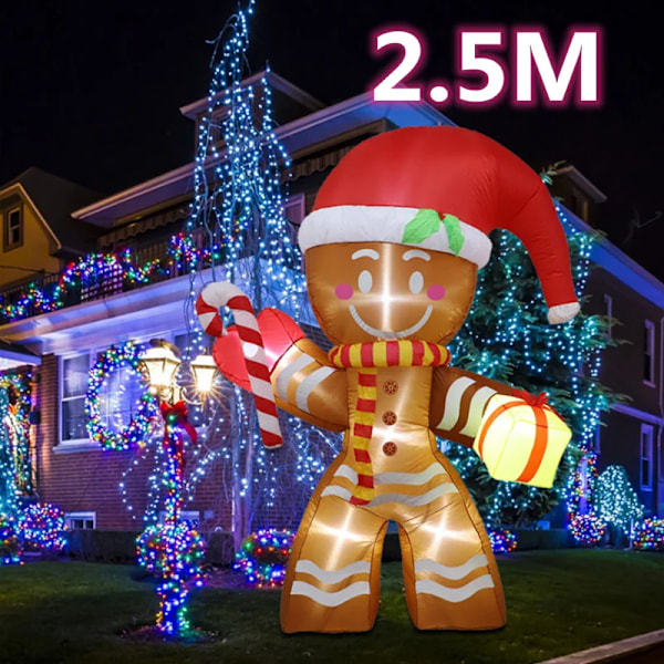 2,5 M Ilmapallojoulukoristeet Jättimäinen Piparkakkumies Xmas Bumble Ilmapallokoriste sisäänrakennetulla 6 LED:llä Ulkolelu lapsille QM0312-2.4M QM0312-2.4M EU PLUG