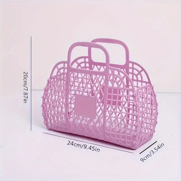 Bærbar Plast Opbevaringskurv Strandtaske, Simpel Rejse Opbevaringstaske Pink