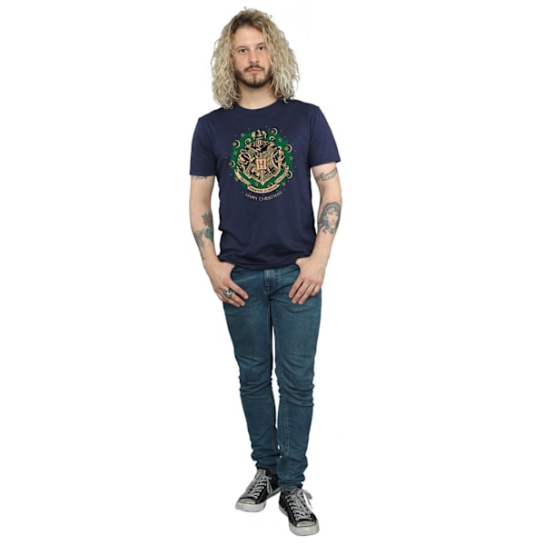 Harry Potter Herr Jul T-shirt i Bomull med Krans L Marinblå Navy Blue L