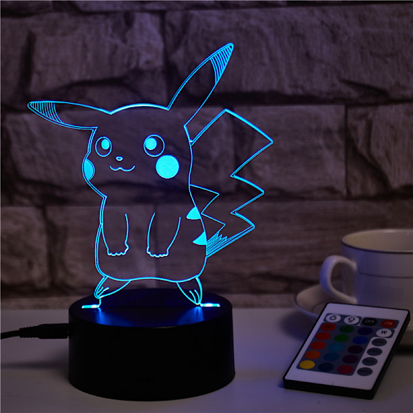 Pikachu 3D Liten Nattlampa LED-lampa Kreativ Färgrik Touch Fjärrkontroll
