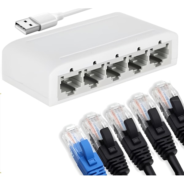 ETHERNET-JAKAJAA, Internet-jakaja, Verkkokytkin, CAT6, RJ45, 100mbps, USB-virta, 5-porttinen LAN-kytkin lisää Ethernet-portteja