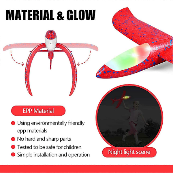 2-pack LED-ljus Flygplansleksaker Kasta Skumflygplan Blinkande Ljusglidare Utomhussporter Födelsedagsfest Favörer