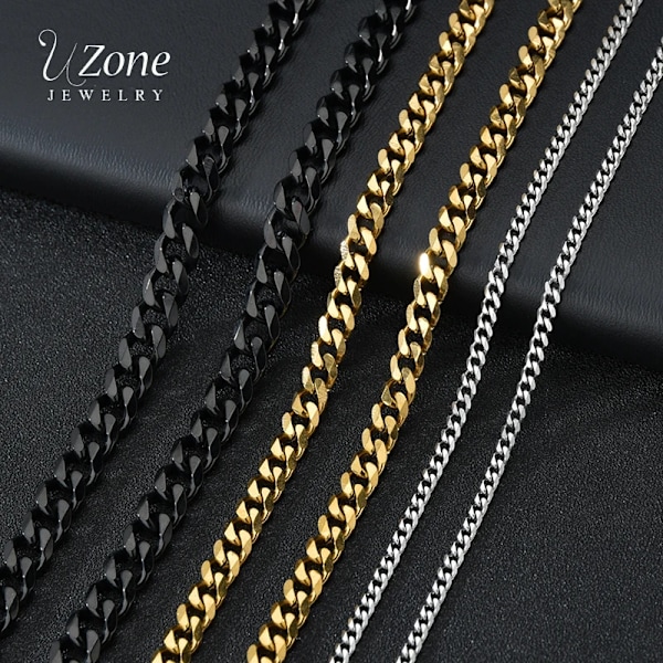 Uzone Basic Punk Rustfrit Stål 3,5,7mm Kantsten Cubansk Halskæde til Mænd Kvinder Guldfarve Ledkæde Chokers Solid Metal Smykker Guldfarve Guldfarve Gold color 40cm 5mm