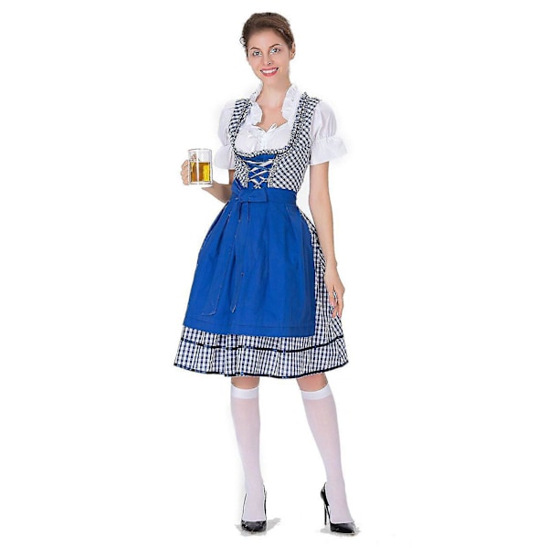 Hurtig forsendelse kvinder tysk Dirndl kjole kostumer til bayersk Oktoberfest Halloween karneval blå Blue 3XL