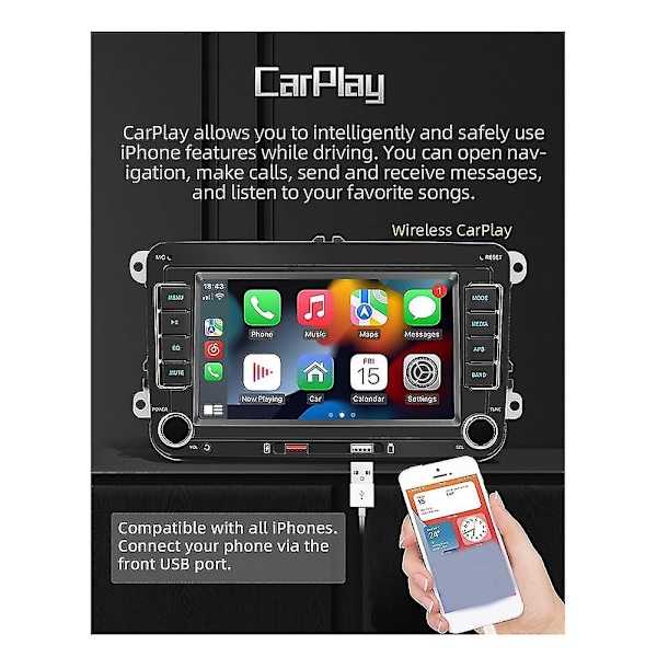 7-tums 2din Carplay Android-auto Radio Bilstereo Bluetooth Mp5-spelare 2usb för /golf // - Perfekt