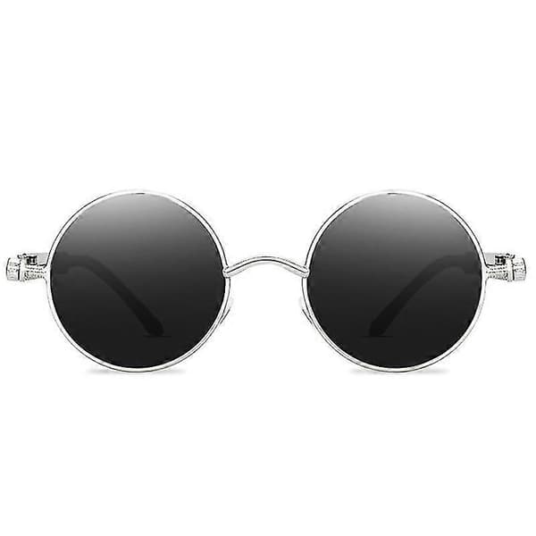 Vintage Polariserede Steampunk Runde Solbriller til Mænd, Stilfuld Db Silver Frame Grey Lenses