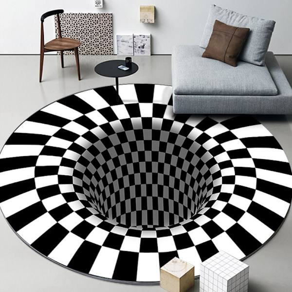 3D Rund Formad Matta Vortex Fälla Visuell Illusion Matta Tryckt Matta Golvmatta Halkfri Dörrmatta Vardagsrumsfilt 80x80cm