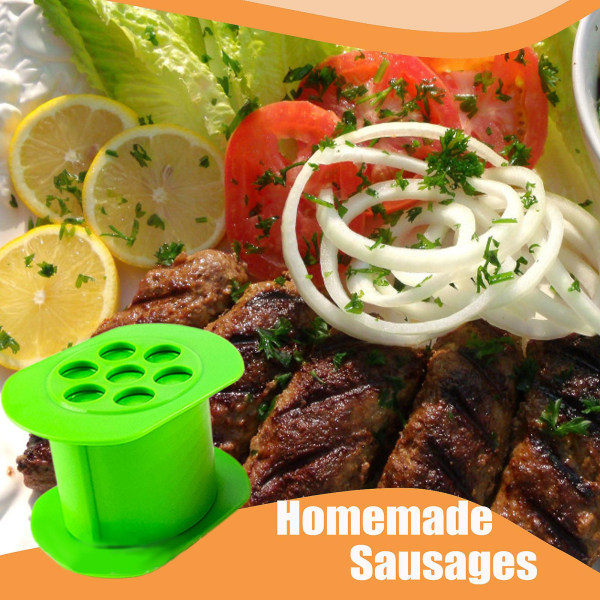 Cevapcici-puristin, manuaalinen makkarakone, lihantäyttökone, manuaalinen salamikone, vihreä