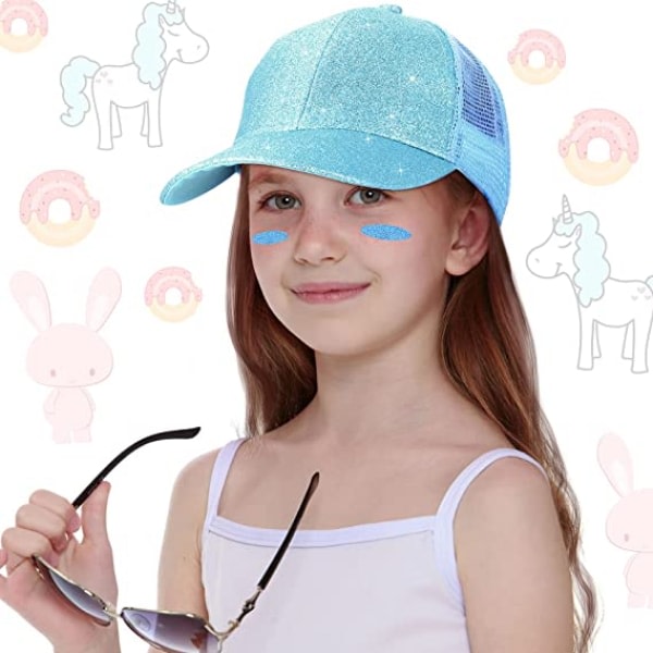Glitterhatt för tjejer Hästsvans baseballhatt för liten flicka med hög stökig cap