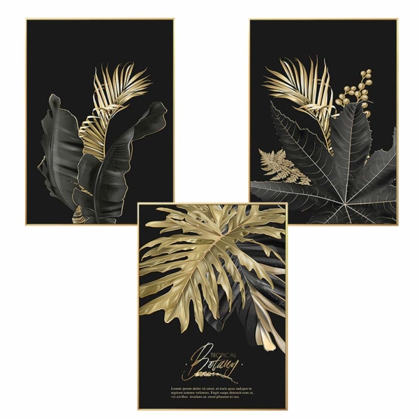 Set med 3 designaffischväggbilder, skogens gyllene löv P