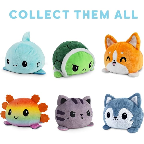 TeeTurtle - Den originale reversible katte-plushie - Tuxedo - Søt sensorisk fidget-stoffert dyr som viser humøret ditt