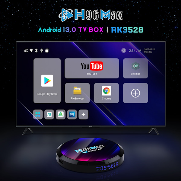 Android TV-boks H96 MAX RK3528 2.4G/5.8G WiFi6 BT5.0 8K Video LED Set Top TV-boks Amyking Market Amyking Market (157) 4GB/32GB 4GB/32GB 4GB/32GB 4GB/32GB EU plug