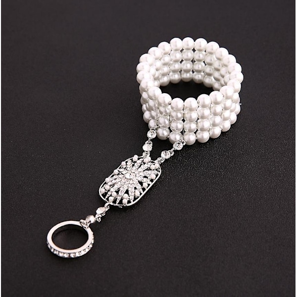 1920'er Flapper Armbånd & Ring Sæt - Brølende 20'ere, The Great Gatsby, Østrigske Krystaller, Imitationsperler{GKS}