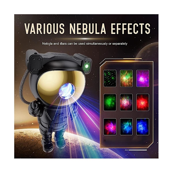 Stjerneprojektor Galaxy Natlampe - Astronaut Rumprojektor, Stjerneklar Loftlampe Med Timer Fjernbetjening Black