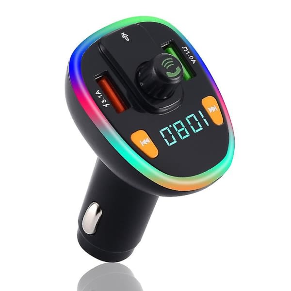 Bil Bluetooth 5.0 bil FM-sändare med färgat omgivande ljus Trådlös handsfree ljudmottagare Mp3-spelare Dubbel USB snabbladdaradapter