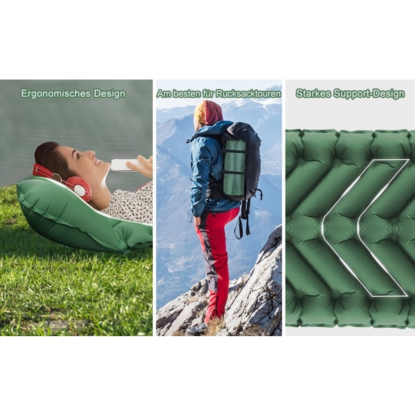 HHL Camping liggunderlag, uppblåsbar utomhusbäddmadrass, luftmadrass, ryggsäck