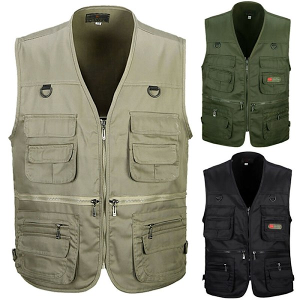 Herre Outdoor Fiskevest Jagt Vandring Udendørs Vest Lomme Grøn - Perfekt grøn green 3XL