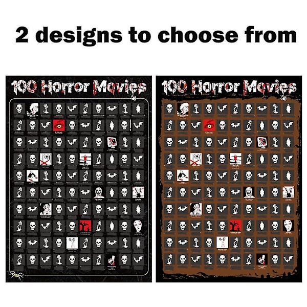 100 Skrekkfilmer - Halloween Strekkbar Plakat - Stor Biografisk Strekkbar Plakat - Gave til Filmelskere - WELLNGS B