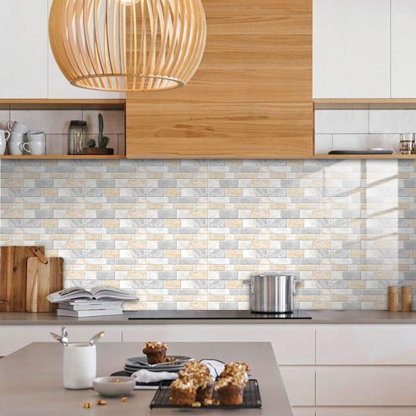 Imitation Marble Tile Brick Stickers Home Kitchen Wall Decoration, 24 PACK