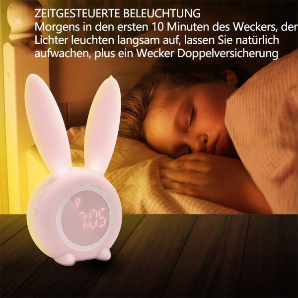 Barnlampa väckarklocka söt kanin barnväckarklocka kreativ sänglampa snooze funktion timing nattlampa barndagspresent för kvinnor