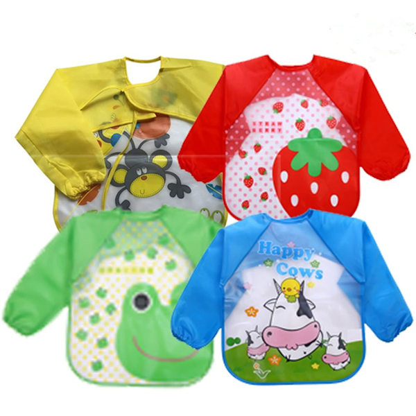 4 pcs Baby Waterproof Long Sleeve Bib Apron Children Smock, 2-5 years