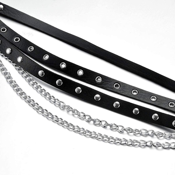 Punkbälten O-ringar Kedjor Goth Rock Steampunk Stil Hängslen för Kvinnor Män Pu Justerbara
