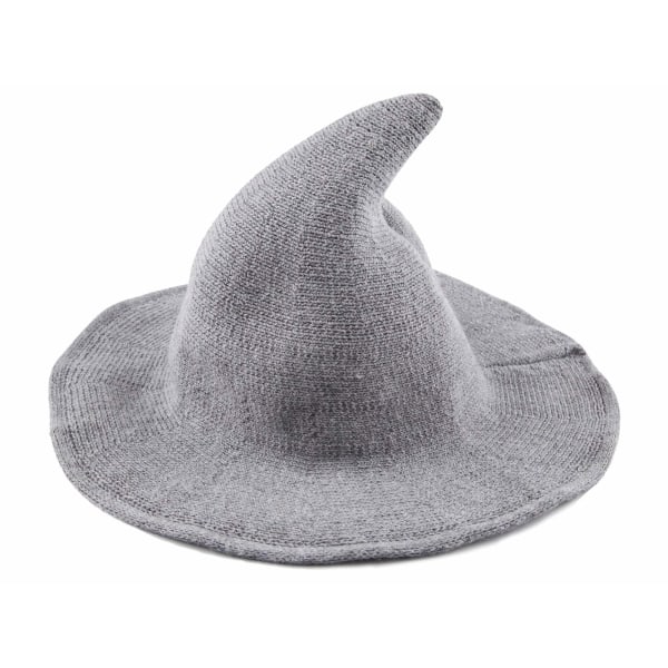 Halloween-häxhatt för kvinnor Vikbar spetsad hatt med bred brätte för Halloween-fest Kostymtillbehör (grå)