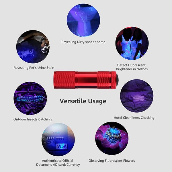 6 kpl 9 LED-taskulamppu violetilla valolla, UV-rahanilmaisinlamppu