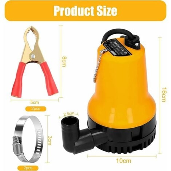 12V upotettava vesipumppu 50W upotettava pumppu 4200L/H DC-pumppu Likavesipumppu Kannettava johdon pituus 2,3 metriä Liitäntä