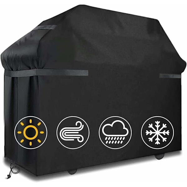 Grill Cover Waterproof Grill Cover Windproof, Tear Resistant Grill Cover with Straps and Storage Bag (145x61x117cm)..