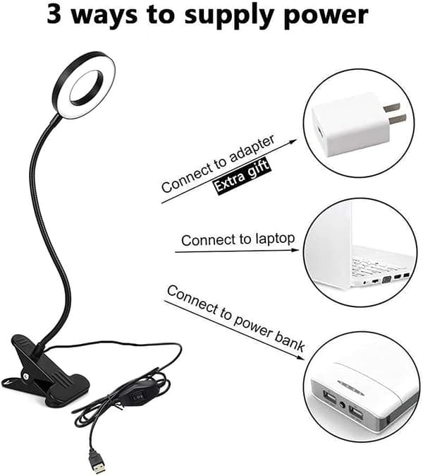 6W LED USB leselys klips bærbar lampe for bok, piano, sengegavl