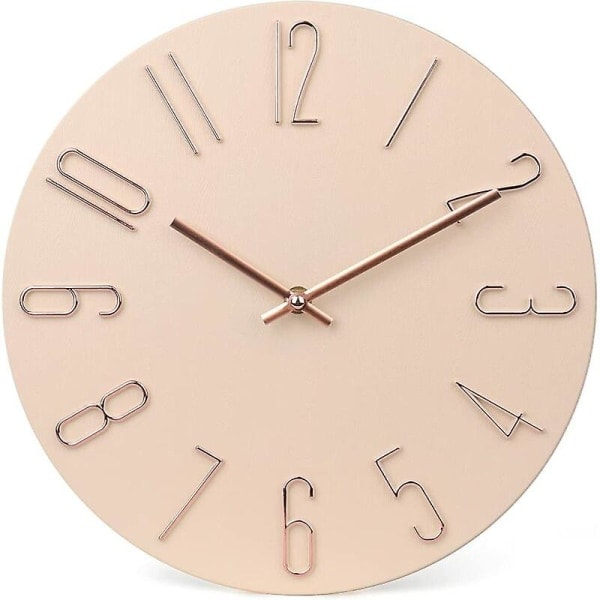 Modern väggklocka 30 cm Tyst, batteridriven väggklocka i trä utan tickande - beige[GKS]