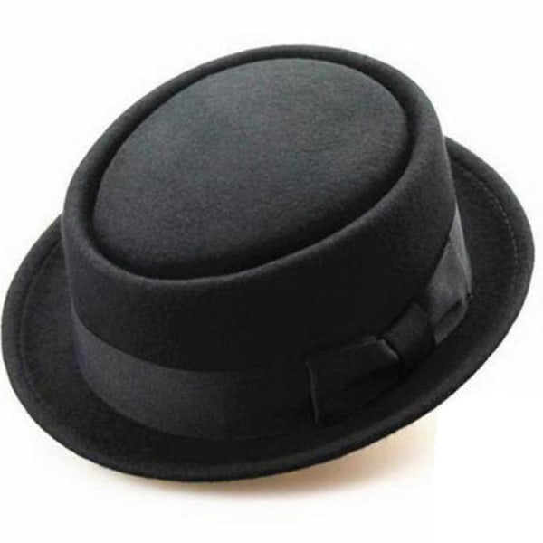 Hotrea! Ullfilt krossbar Porkpie Vintage rund kort brättad cap Fedora-hatt