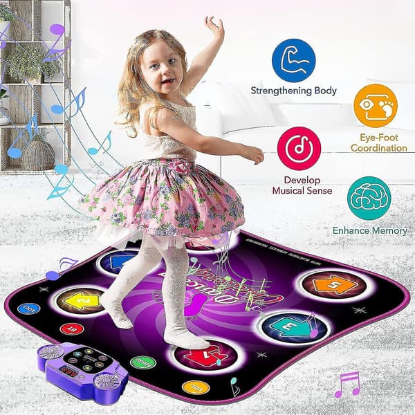 Dansematte for barn 3-10 år med Bluetooth, Musikkdansematte med 6 lysende piler, Elektronisk dansematte