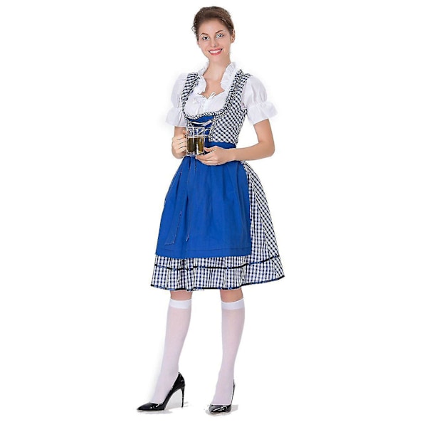 Rask frakt kvinner tysk Dirndl kjole kostymer for bayersk Oktoberfest Halloween karneval blå Blue L