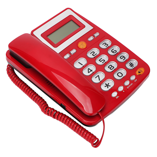 Fasttelefon med store knapper, HD håndfri samtale, LCD lysstyrkejustering, ett-trykks oppringing, kablet fasttelefon, rød
