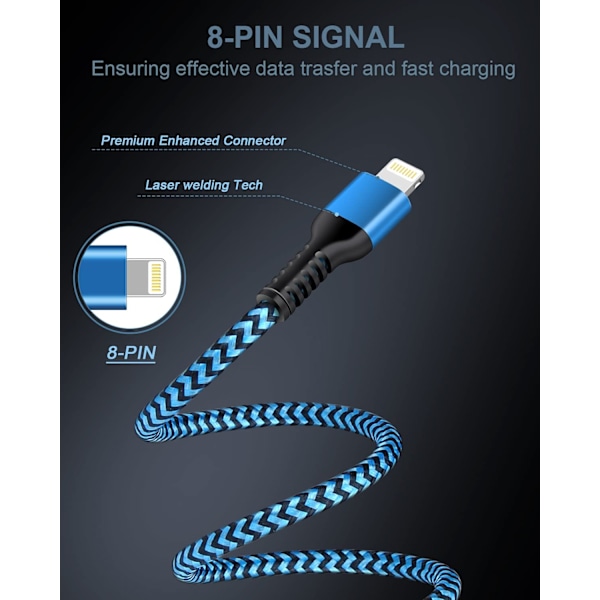 Lightning-kabel, 3-pack iPhone-laddningssladd för original Apple 14, 13