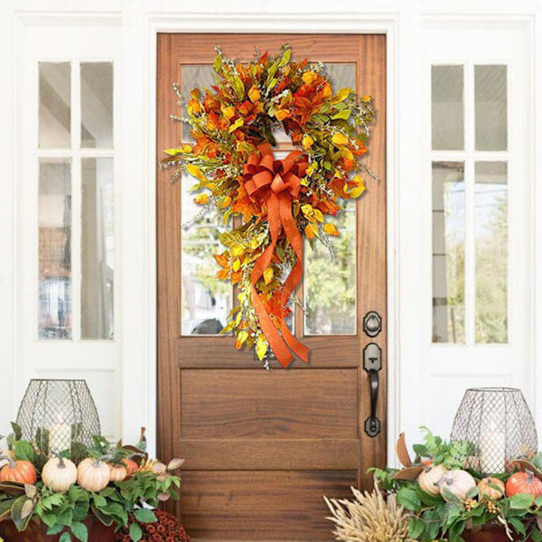 Store efterårs kranser til yderdøren Kunstig Efterår Efterårs krans Kunstig løvblade Høst Garland Halloween Thanksgiving Dekoration Multicolour