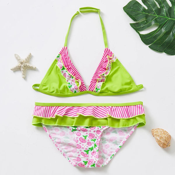 2~14Y Flickbaddräkt Tvådelade Bikiniset för flickor Barn Badkläder Flickor Badkläder Barn Strandkläder Biquini infantil-ST139 ST275 grön ST275 green 5-6Y