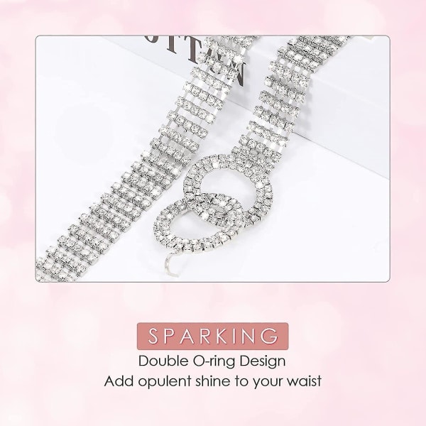 Dam Rhinestone Bälte Silver Glittrande Diamant Mode Kristall Dam Dubbla O-Ring Bälte Jeans Klänning