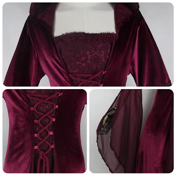 Middelalderlig Retro Gotisk Hoodie Heks Lang Nederdel Luksus Festkjole Til Kvinder Cosplay Vampyr Halloween Voksenkostume Sort black 4XL