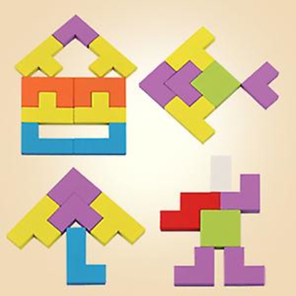 Träblock Pussel Brain Teasers Leksak Tangram Jigsaw Intelligens Färgglad 3d Russian Blocks Game Pedagogisk present till barn