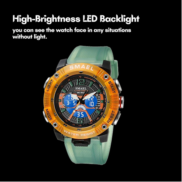 2023 Nye Sportsure Mænd Smael Vandtæt Analog Digital Quartz Armbåndsur Herre Mode Stopur Alarm Clock 8058 Herreur Khaki