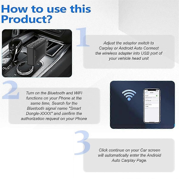 Langaton Android Auto -sovitin ja langaton CarPlay-dongle Plug and Play -muunnokseen{GKS}