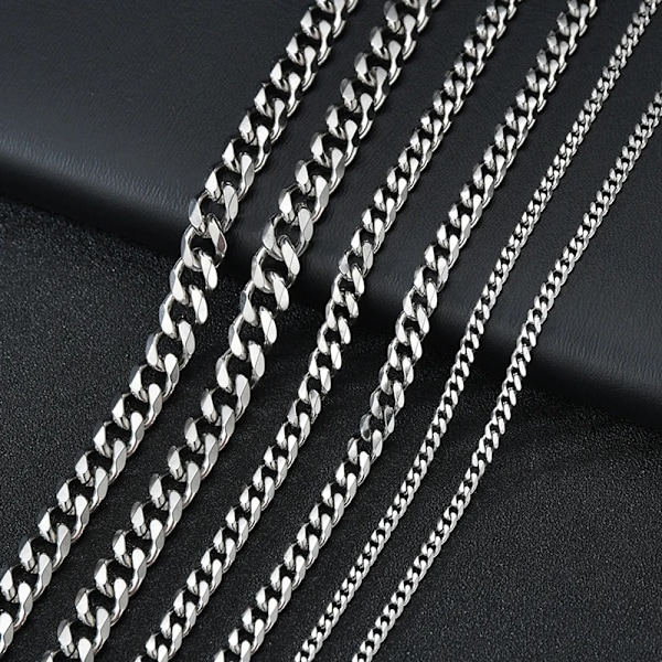 Uzone Basic Punk Rustfrit Stål 3,5,7mm Kantsten Cubansk Halskæde til Mænd Kvinder Guldfarve Ledkæde Chokers Solid Metal Smykker Guldfarve Guldfarve Gold color 40cm 3mm