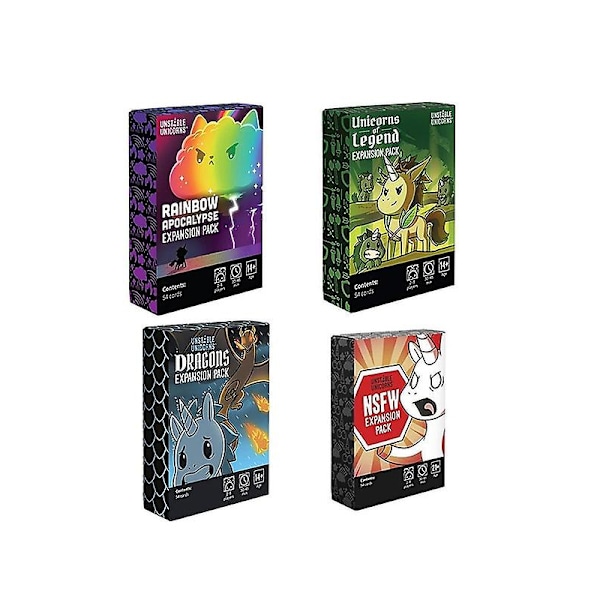 4 kpl Unstable Unicorns lautapeli Englanninkielinen perhejuhla laajennettu perusversio klassisista lautapeleistä 4pcs