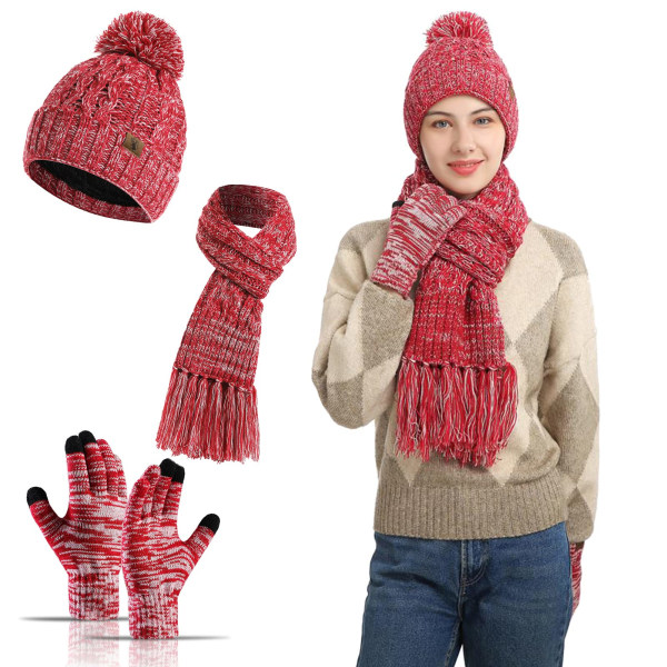 3-i-1 dam set, Warm Hat Scarf Set, Dammössa,