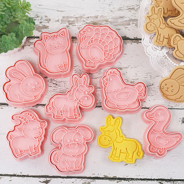 8 stk. Form Kage Udskærer Stempel Pres Fondant Sukkerhåndværk B