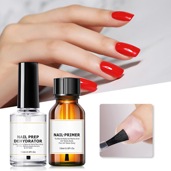 Negleavfetter og Primer Langvarig Negleforberedelse Dehydrering og Syrefri Bonding Primer Sett for Akrylpulver og Gel Neglelakk 0.2